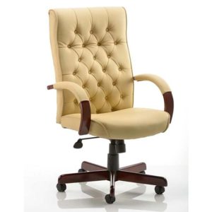 Chesterfield Leather Office Chair In Cream With Arms