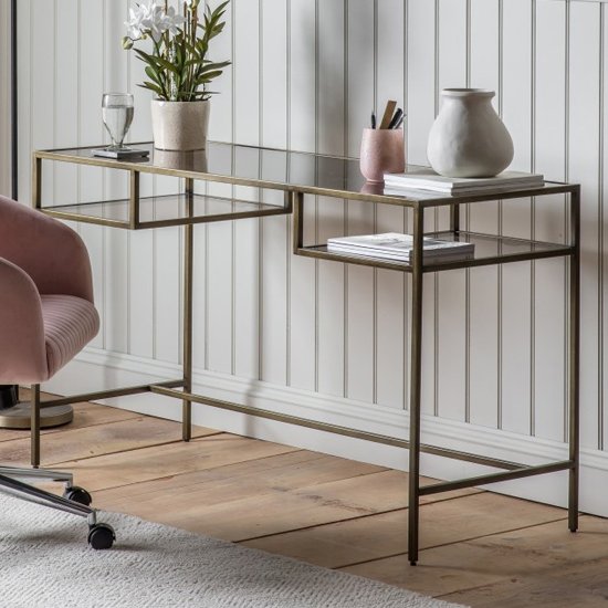 Custer Clear Glass Laptop Desk With Bronze Metal Frame Simply Home