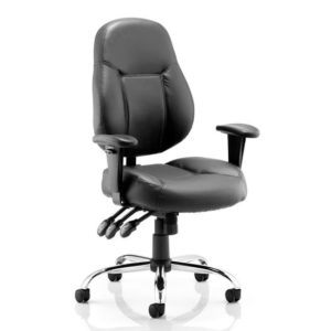 Storm Leather Office Chair In Black With Arms
