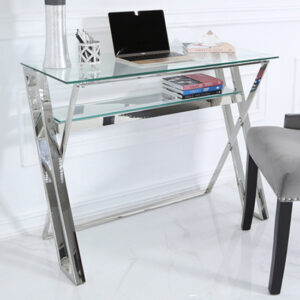Dania Clear Glass Laptop Desk With Chrome Stainless Steel Frame