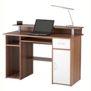 Alban Wooden Computer Desk In Walnut And White