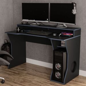 Enzi Wooden Gaming Desk In Black And Blue