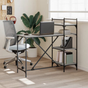 Pacific Wooden Computer Desk With Shelves In Grey Sonoma Oak