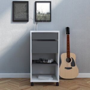 Frosk Wooden Office Mobile Pedestal With 2 Drawer In White Grey