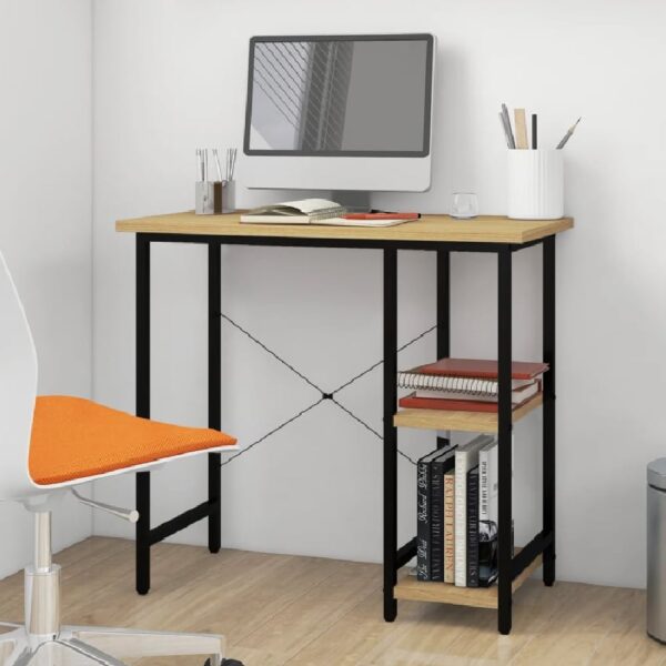 Bonita Wooden Laptop Desk With 2 Shelves In Black And Light Oak