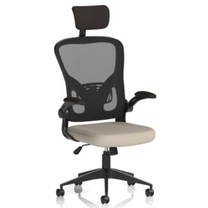 Accord Fabric Office Chair With Folding Arms In Salt