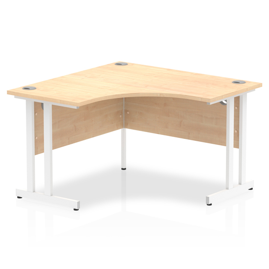 Impulse Corner Computer Desk In Maple And White Cantilever Leg