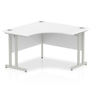 Impulse Corner Computer Desk In White And Silver Cantilever Leg