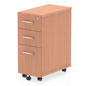 Impulse Narrow Wooden 3 Drawers Office Pedestal In Beech