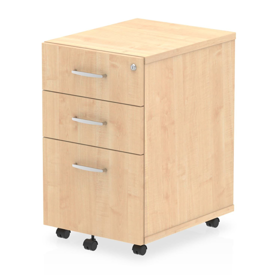 Impulse Wooden 3 Drawers Office Pedestal Cabinet In Maple