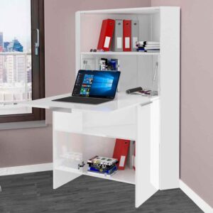 Dilliner High Gloss Foldable Corner Laptop Desk In White