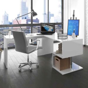 Elizabethtown High Gloss Corner Laptop Desk In White